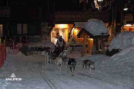 Course de nuit chien de traineau, Haute-Savoie